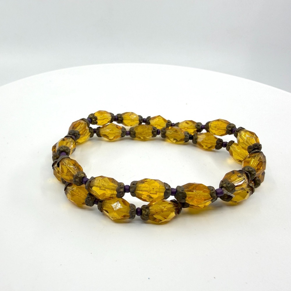 Amber-Tone Faceted Beaded Stretch Bracelet Set - Vintage Stackable Jewelry